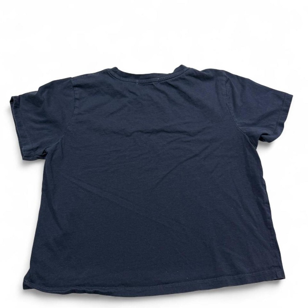 Francesca's Joie de Vivre Embroidered T Shirt Navy Blue Cropped Baby Tee - Picture 2 of 4